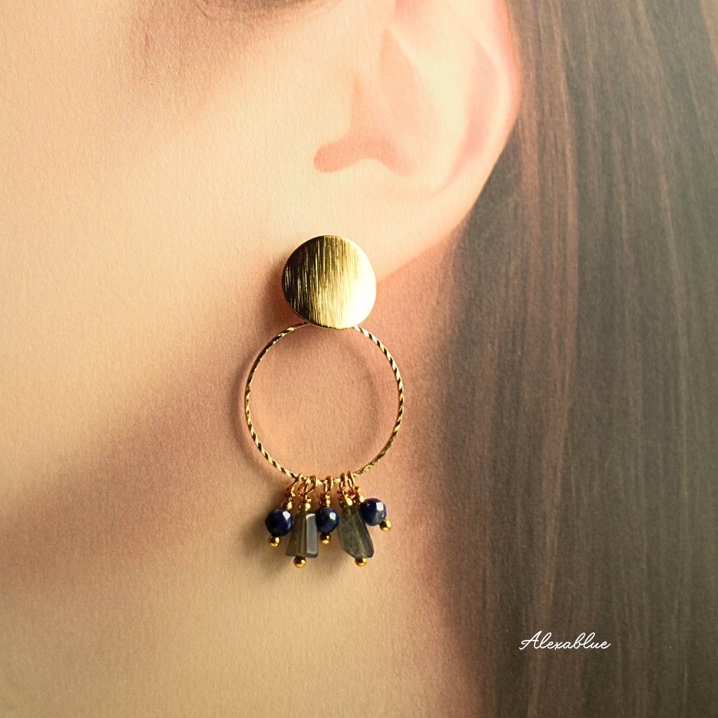 Labradorite & Lapis Lazuli Earrings - Natural Stone Earrings - December Birthstone