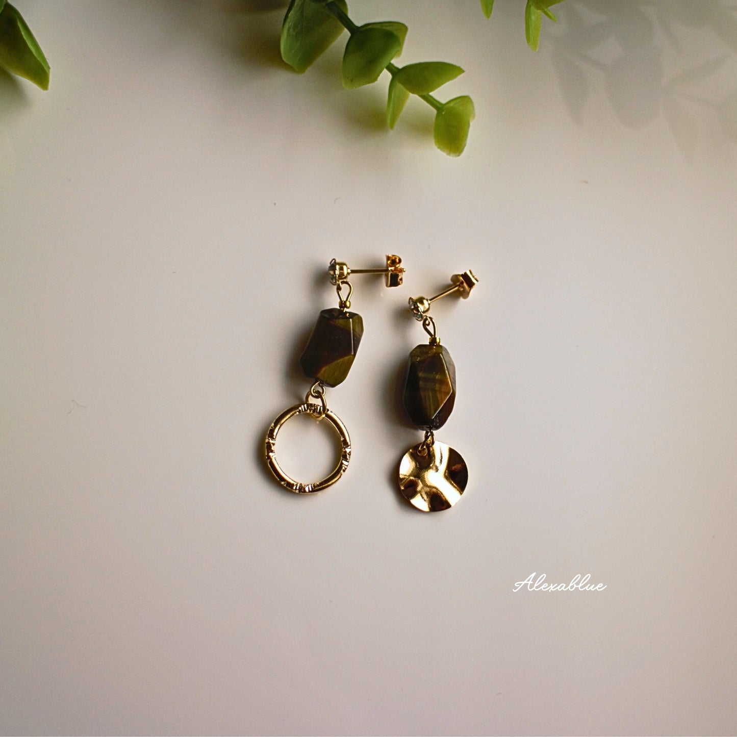 Tiger's Eye Asymmetrical Earrings - Natural Stone Earrings