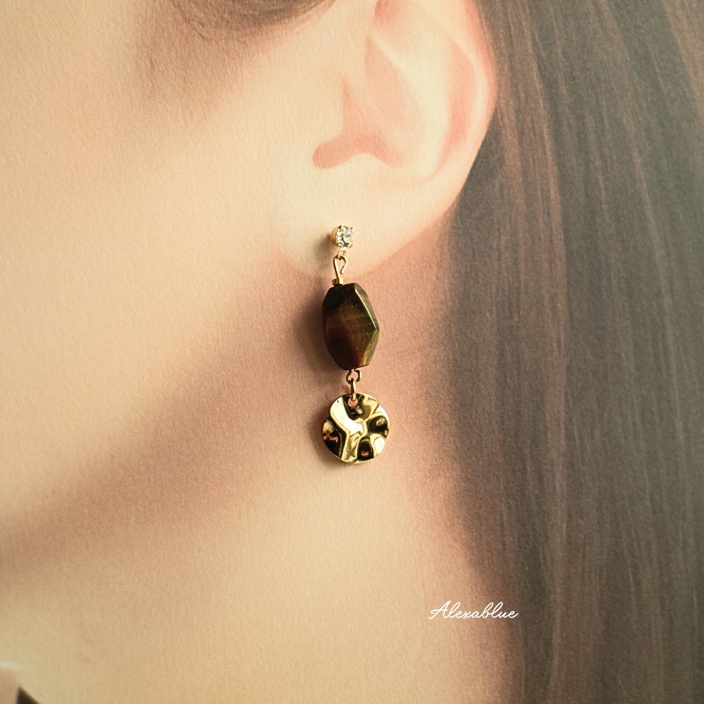 Tiger's Eye Asymmetrical Earrings - Natural Stone Earrings