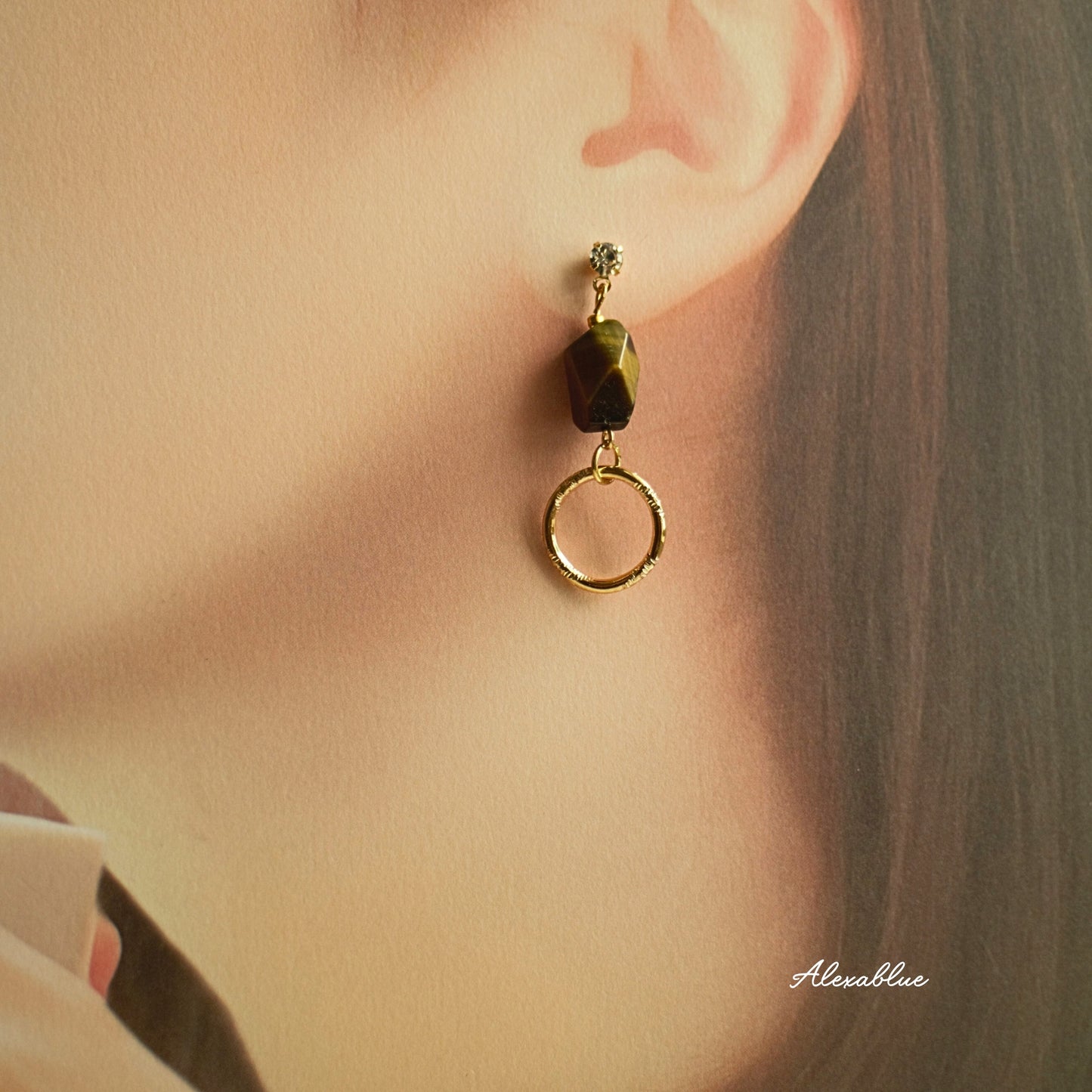 Tiger's Eye Asymmetrical Earrings - Natural Stone Earrings