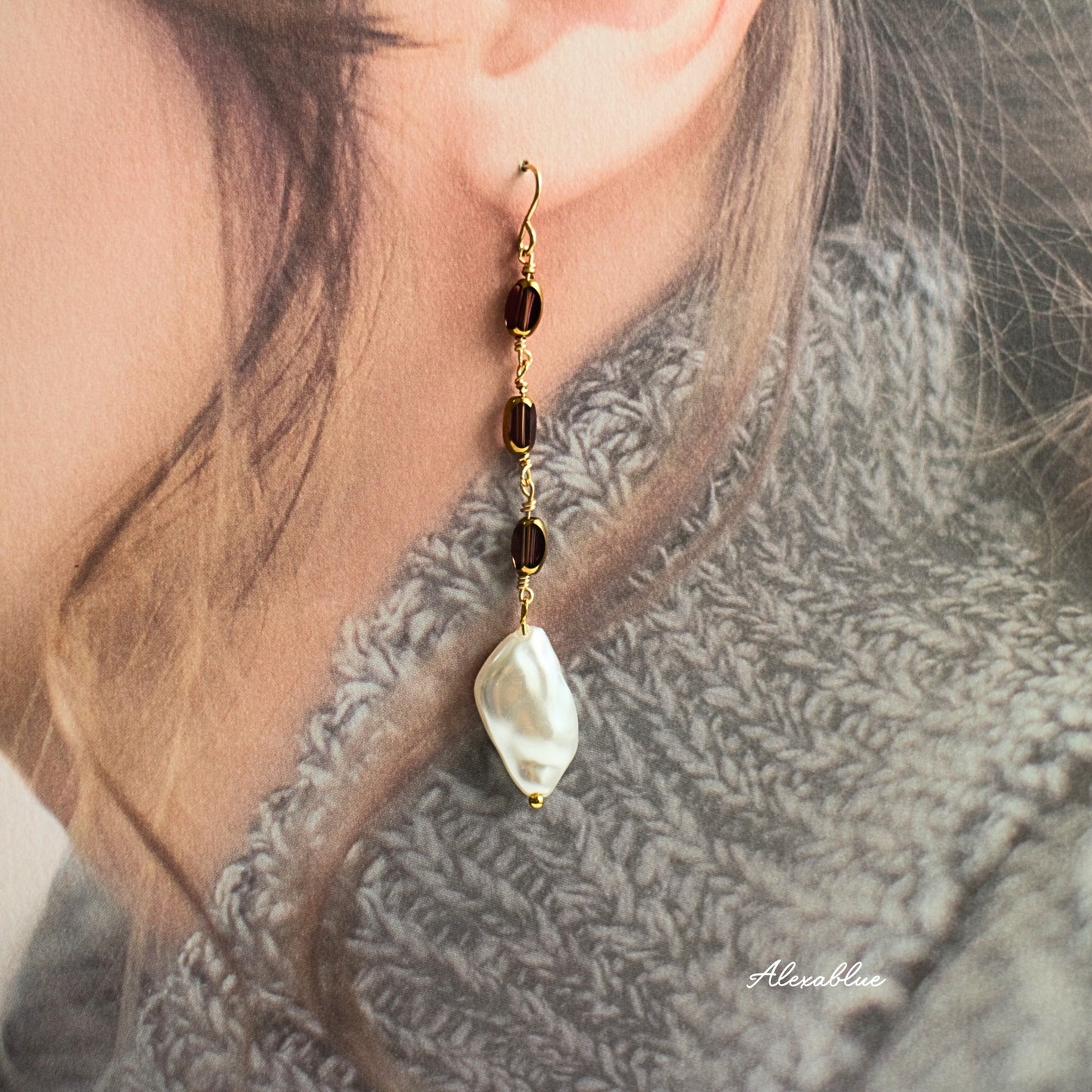 Baroque Pearl Long Asymmetrical Earrings K14GF
