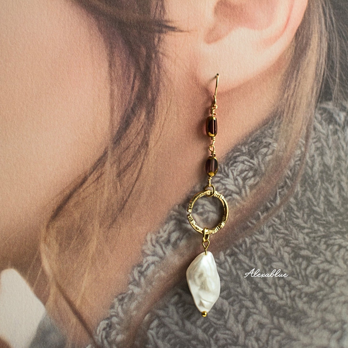 Baroque Pearl Long Asymmetrical Earrings K14GF