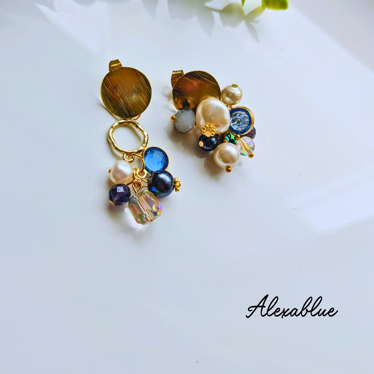 Iolite-Filled Asymmetrical Rhinestone Earrings - Alexablue Original - Accessories Perfect for Weddings, Parties, and Dinners