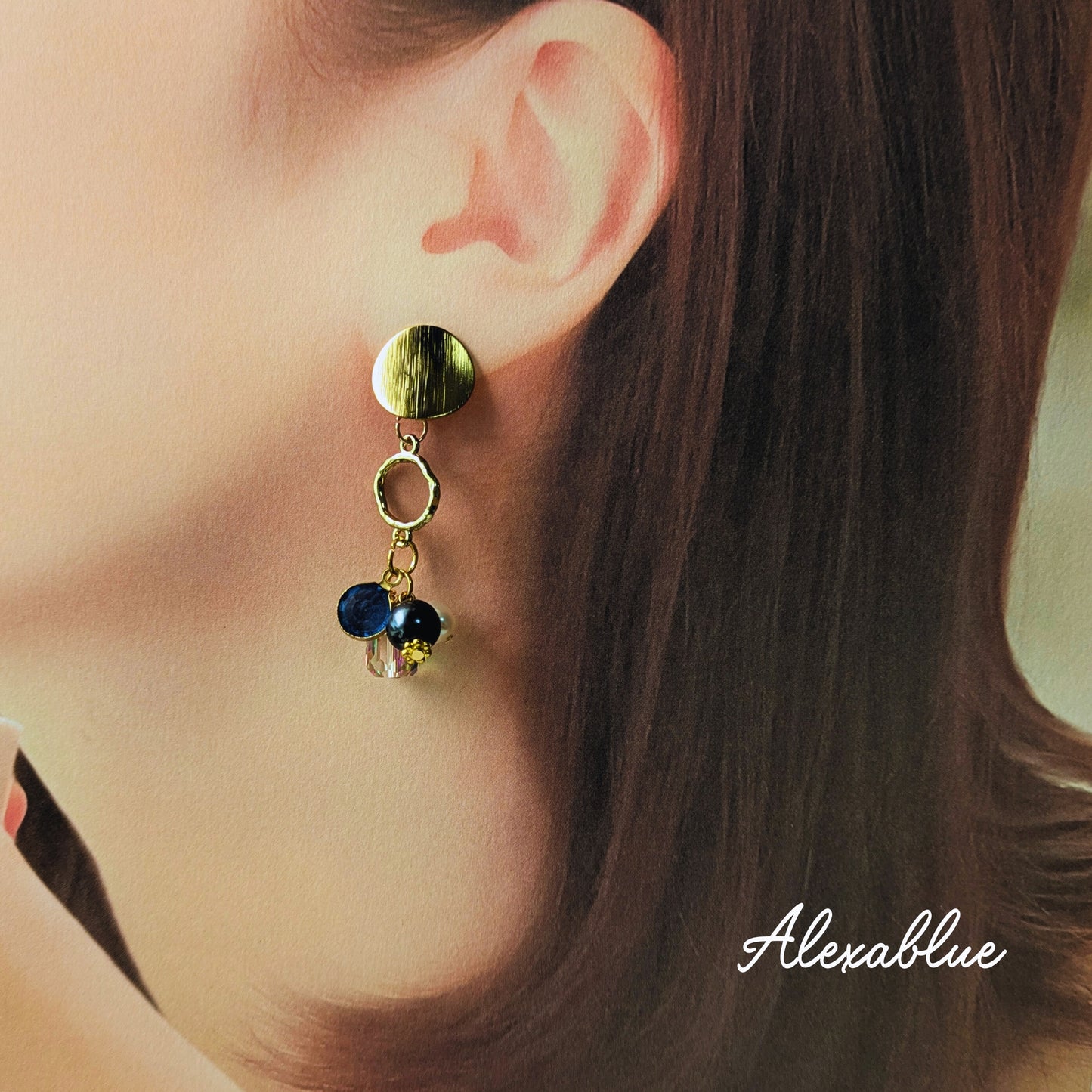 Iolite-Filled Asymmetrical Rhinestone Earrings - Alexablue Original - Accessories Perfect for Weddings, Parties, and Dinners