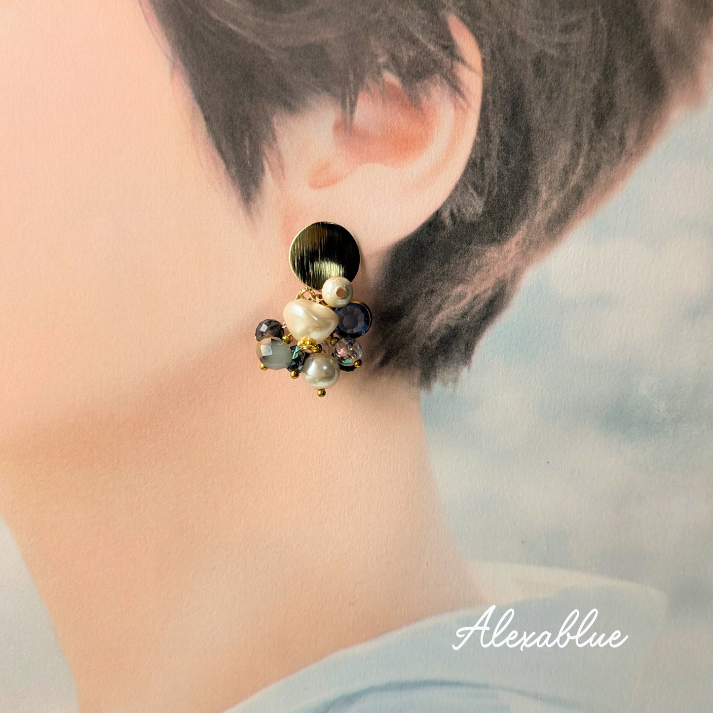 Iolite-Filled Asymmetrical Rhinestone Earrings - Alexablue Original - Accessories Perfect for Weddings, Parties, and Dinners