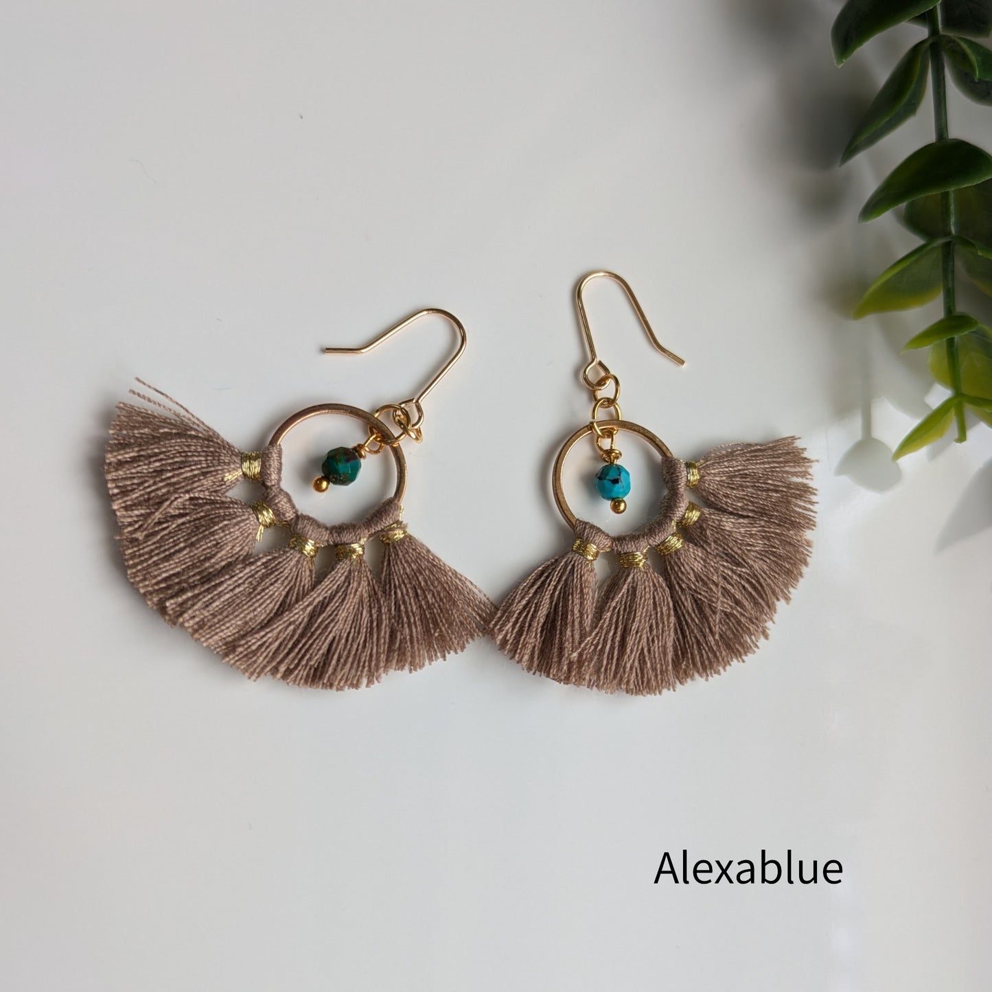 Turquoise Tassel Earrings | Military Green & Beige | December Birthstone Earrings
