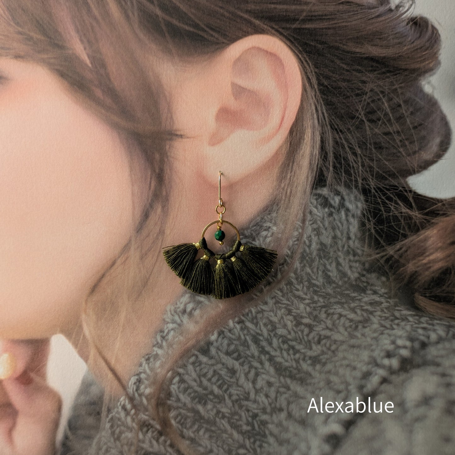 Turquoise Tassel Earrings | Military Green & Beige | December Birthstone Earrings