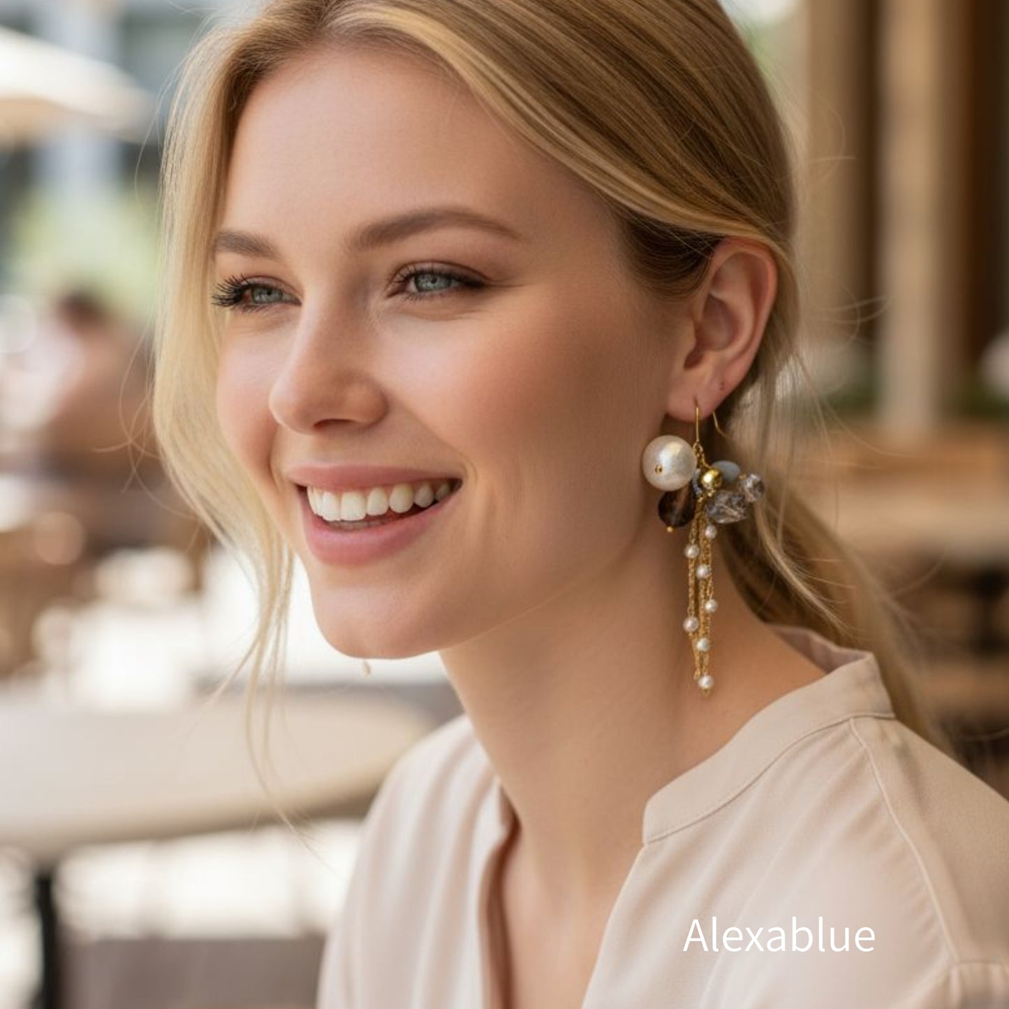 Asymmetry Shine | Elegant Cotton Pearl and Smoky Quartz Earrings | Perfect for Weddings and Parties