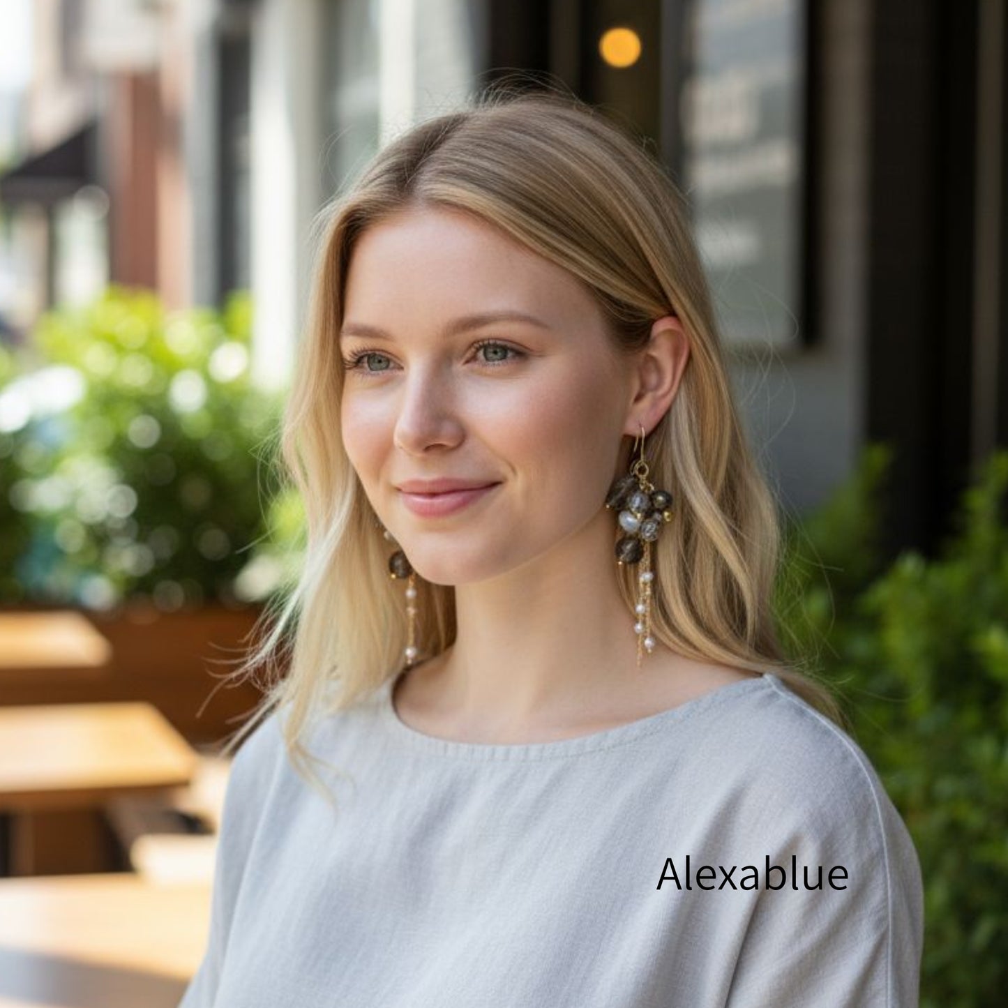Asymmetry Shine | Elegant Cotton Pearl and Smoky Quartz Earrings | Perfect for Weddings and Parties