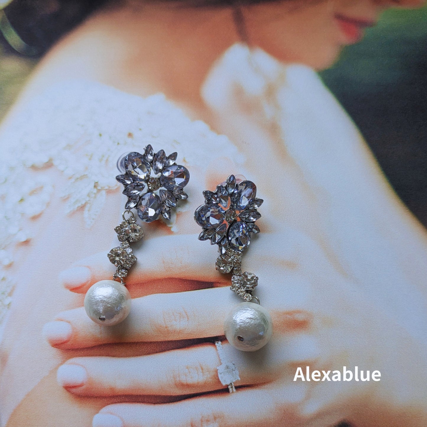Sparkling Floral Bijoux & Cotton Pearl 2-Way Earrings | Gorgeous Accessories for Weddings & Parties