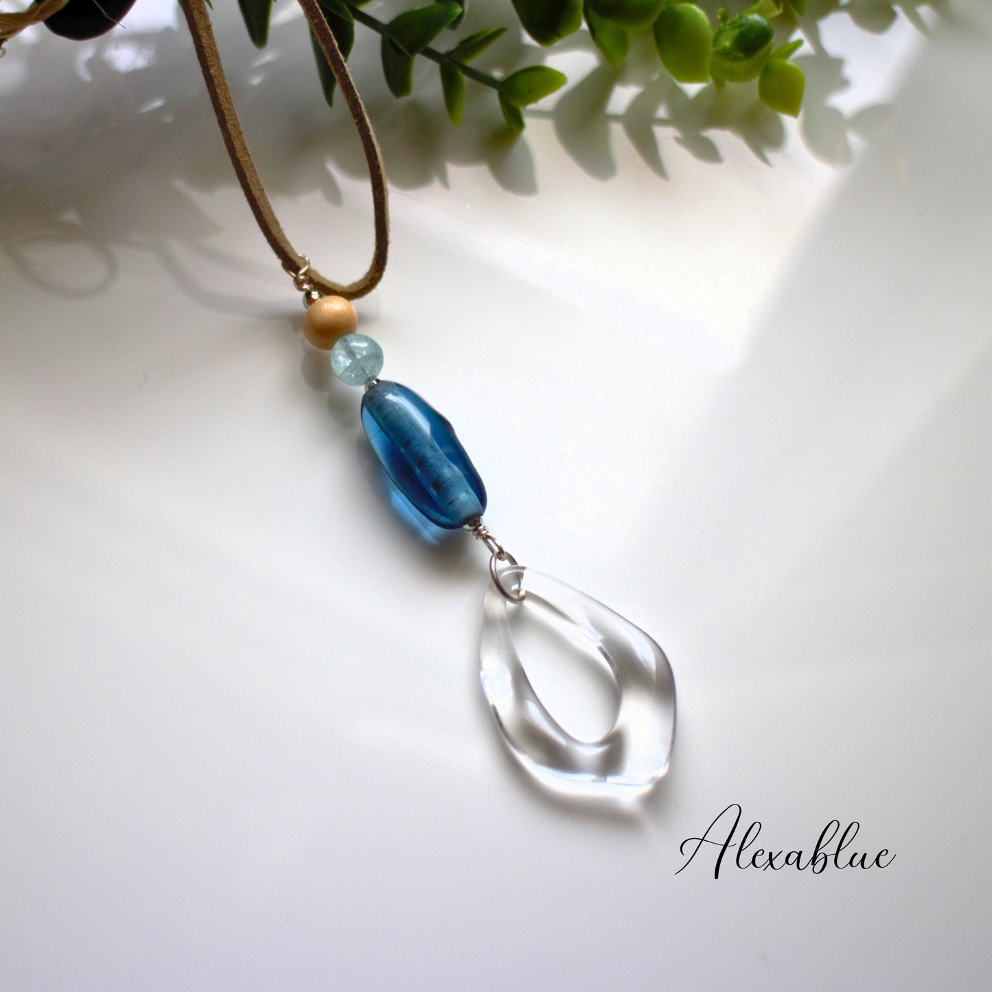 Aquamarine Natural Stone Car Rearview Mirror Hanging Ornament, March Birthstone, Car Charm, Stylish Car Interior Accessory, Small Gift