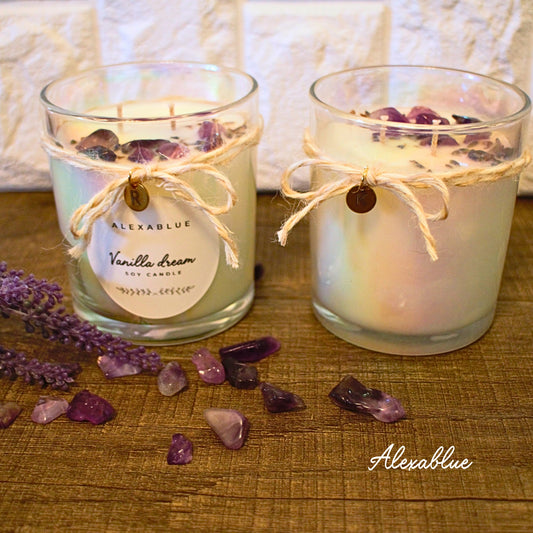 Amethyst Lavender Aroma Soy Candle, Gemstone Candle, Botanical Candle, Amethyst