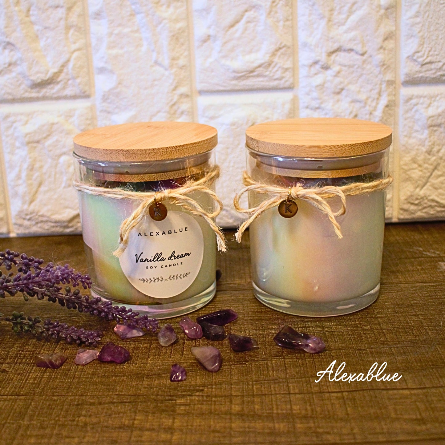 Amethyst Lavender Aroma Soy Candle, Gemstone Candle, Botanical Candle, Amethyst