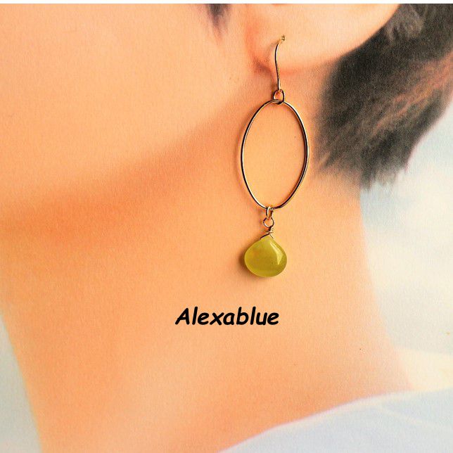 Marron Olive Green Jade Hoop Earrings K14GF Earrings olive green jade earrings