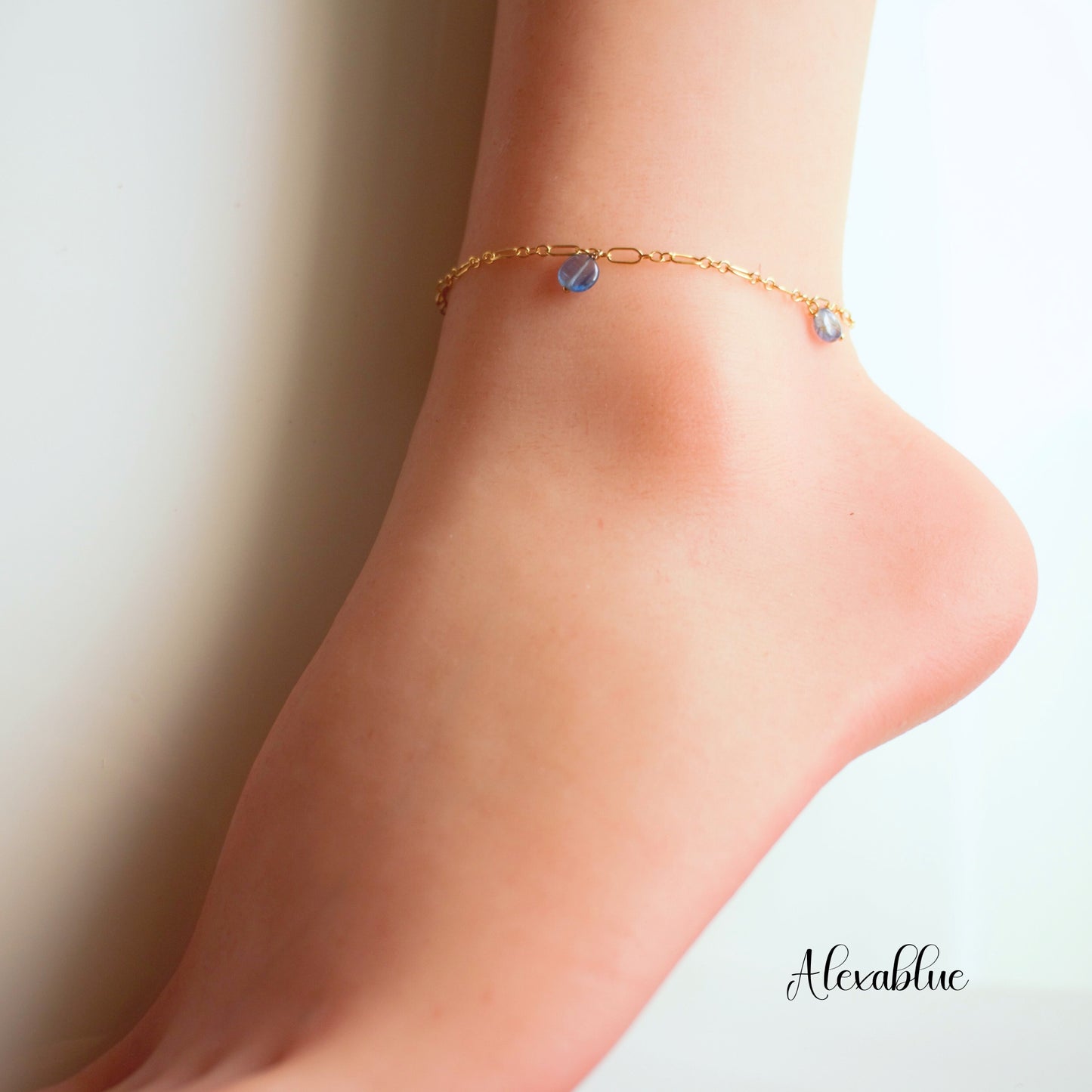 Kyanite Anklet & Earrings Set K14GF