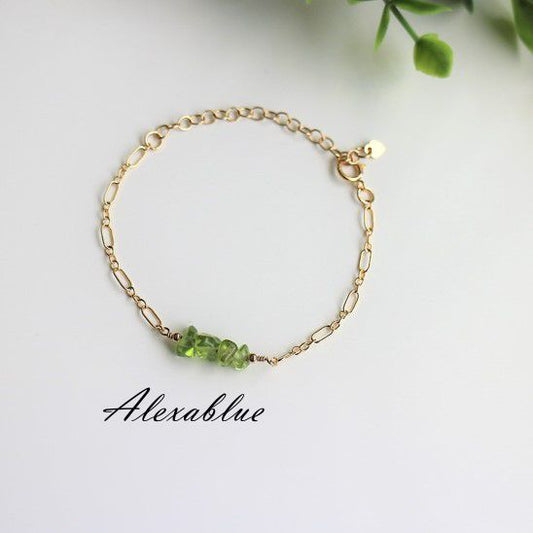 Peridot Bracelet, August Birthstone, K14GF