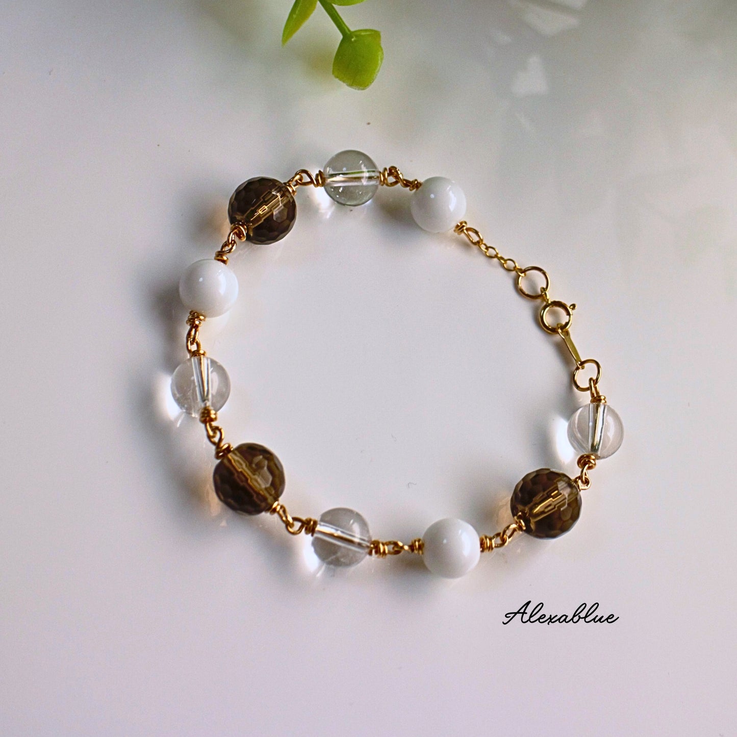 Smoky Quartz & Howlite & Crystal Quartz Bracelet K14GF Bracelet Smoky Quartz & Howlite bracelet Natural Stone Bracelet