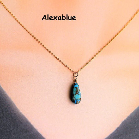 Blue Copper Turquoise Necklace K14GF December Birthstone Jewelry Blue Copper Turquoise necklace