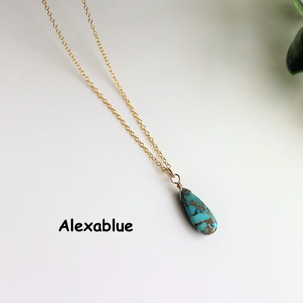 Blue Copper Turquoise Earrings & Necklace Set K14GF December Birthstone Blue Copper turquoise earrings ＆necklace Set