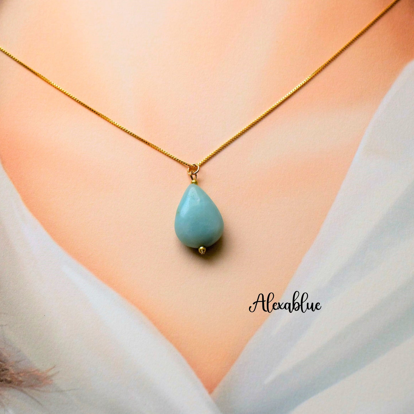 Amazonite Teardrop Necklace K14gf Necklace Natural Stone Necklace Amazonite