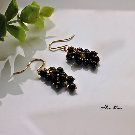 Onyx Blackberry Earrings K14GF Earrings Natural Stone Earrings August Birthstone