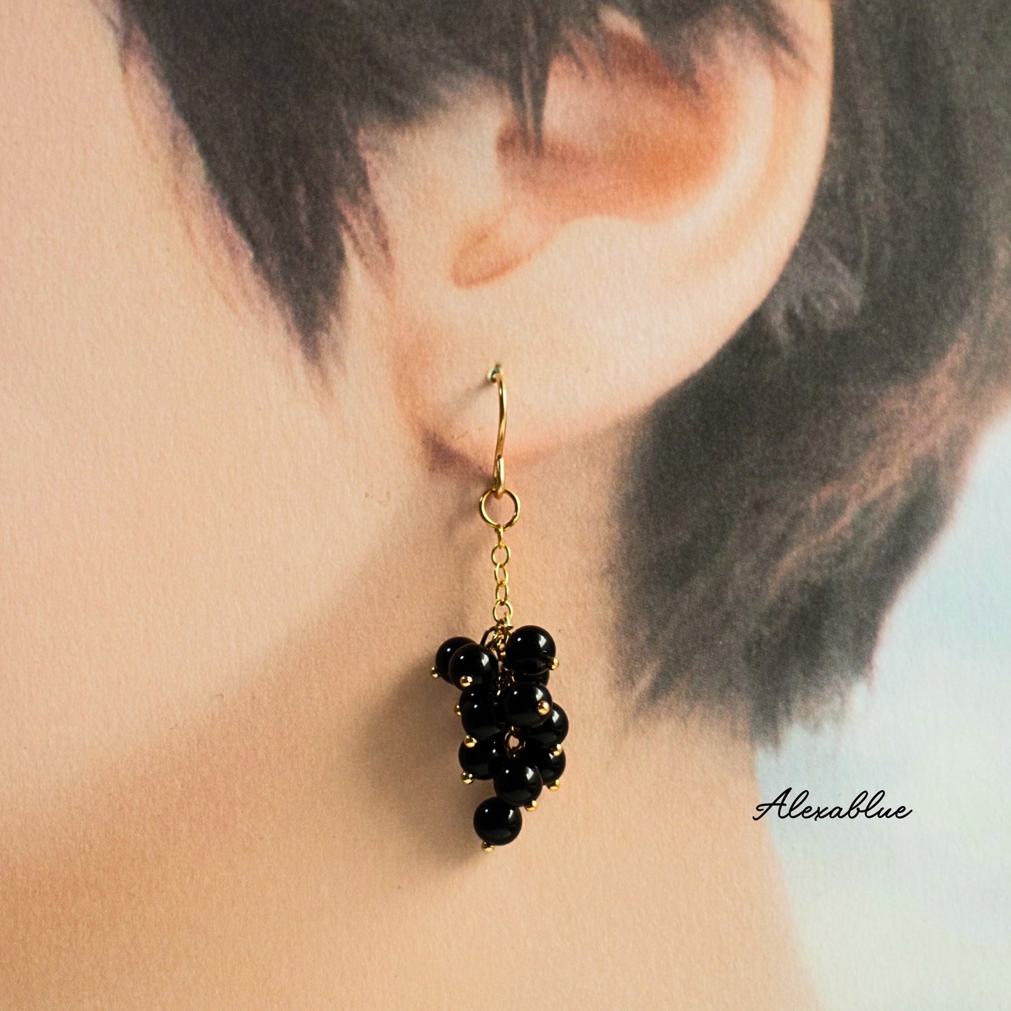 Onyx Blackberry Earrings K14GF Earrings Natural Stone Earrings August Birthstone