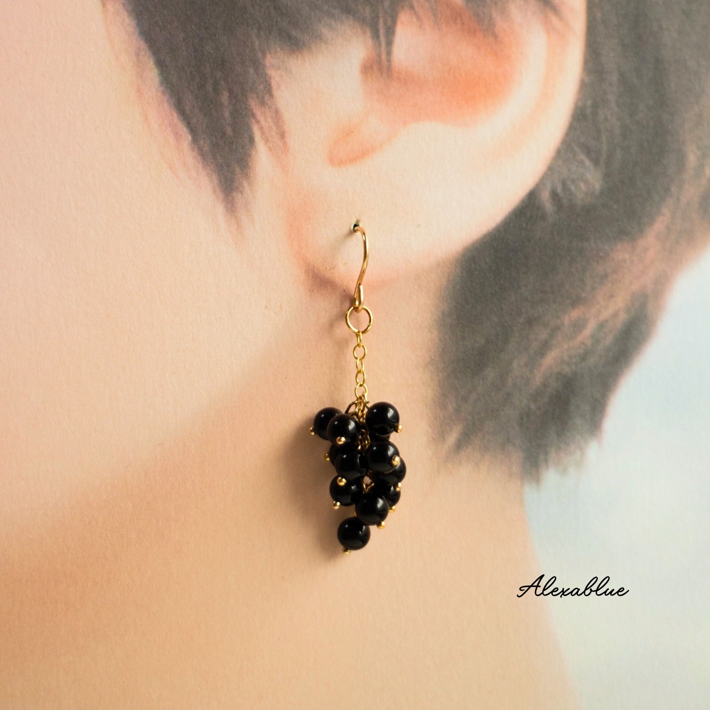 Onyx Blackberry Earrings K14GF Earrings Natural Stone Earrings August Birthstone