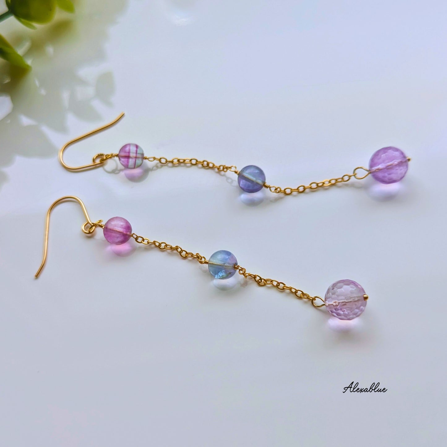 Fluorite & Ametrine Chain Earrings K14GF Long Earrings