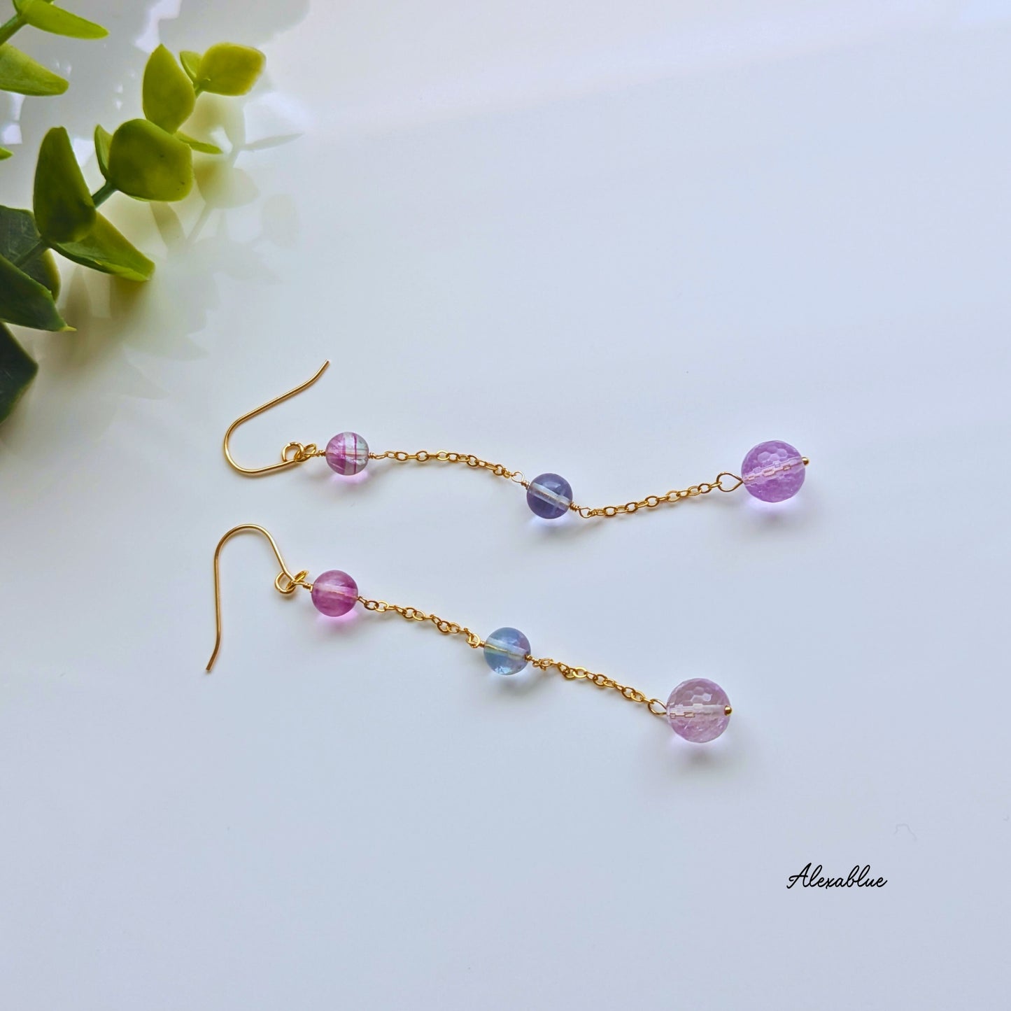 Fluorite & Ametrine Chain Earrings K14GF Long Earrings