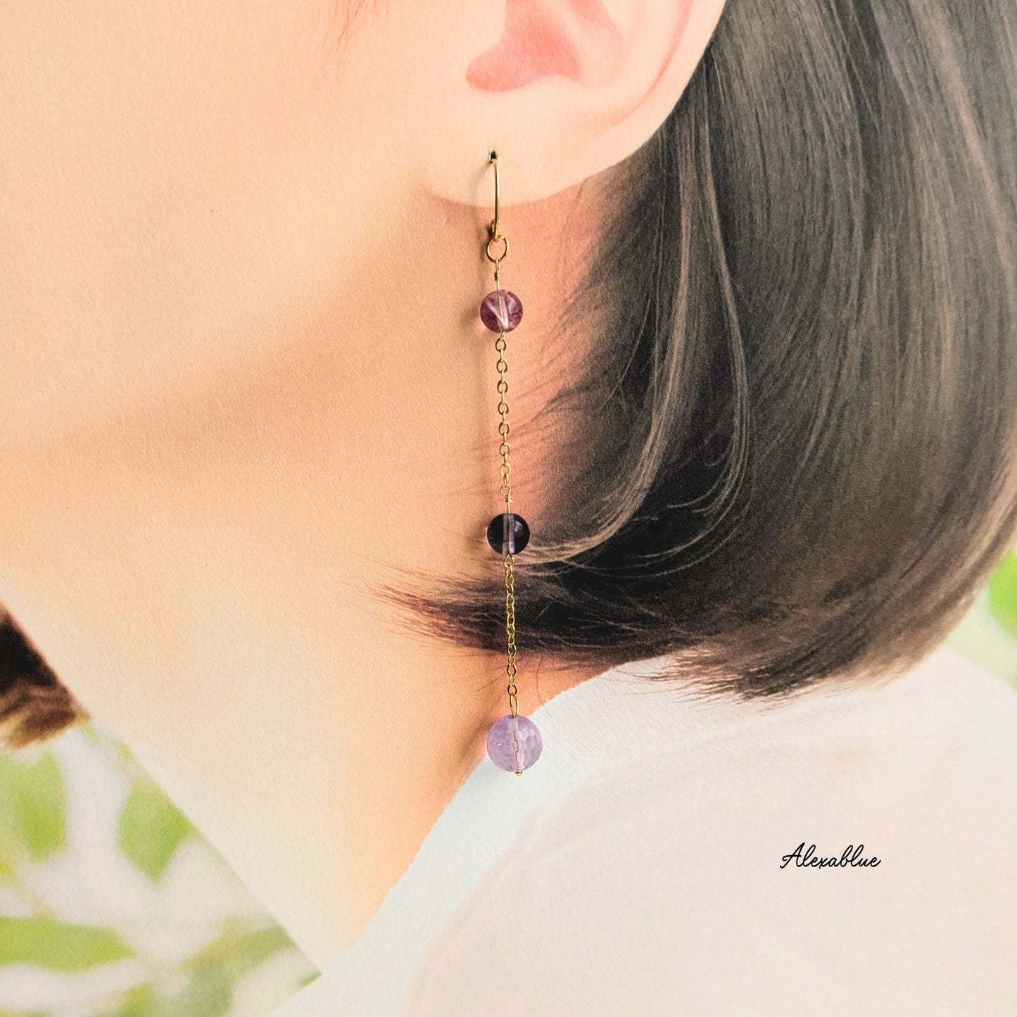 Fluorite & Ametrine Chain Earrings K14GF Long Earrings