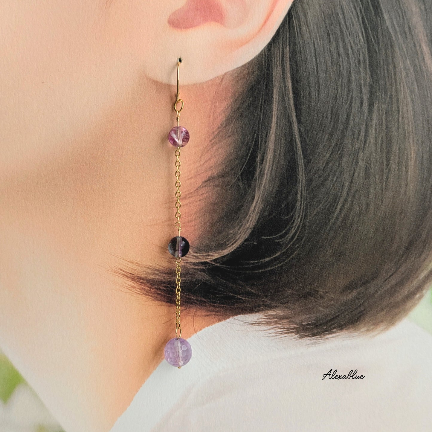 Fluorite & Ametrine Chain Earrings K14GF Long Earrings