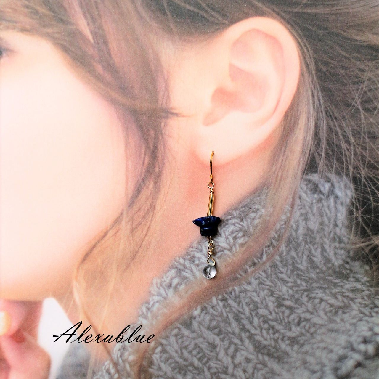 Natural Stone Lapis Lazuli Drop Earrings K14GF Natural Stone Earrings December Birthstone Lapis Lazuli Earrings