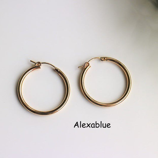 【K14GF / 刻印入】ぽってりミニマルフープのミドルサイズピアス / 14金ゴールドフィルド・オフィス・大人カジュアル・ギフト