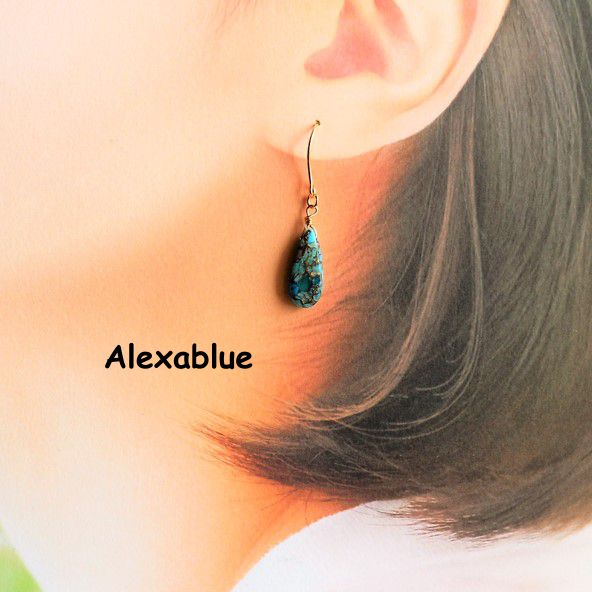 Blue Copper Turquoise Earrings K14GF December Birthstone
