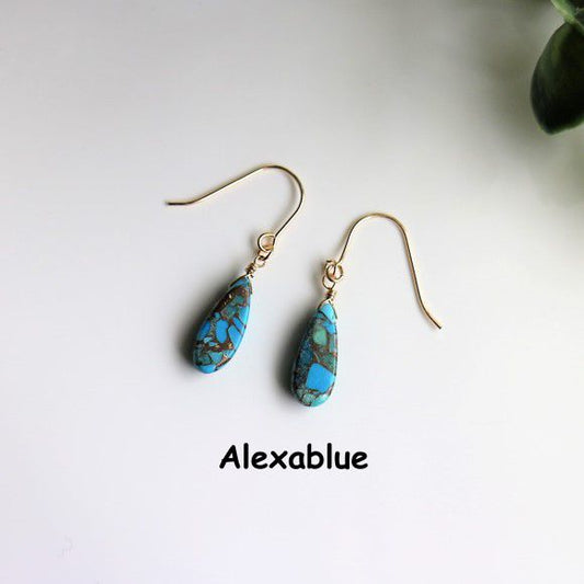Blue Copper Turquoise Earrings K14GF December Birthstone