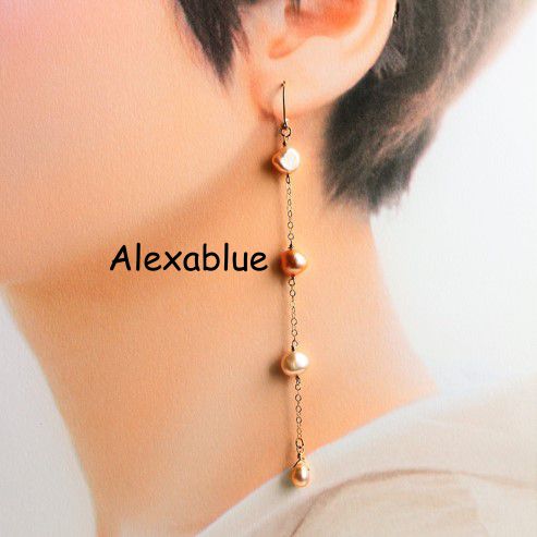 【K14GF】ベビーピンク淡水パールのロングピアス / 14金ゴールドフィルド・スキンジュエリー・きれいめ・モード・Baby Pink Freshwater Pearl Earrings・ギフト