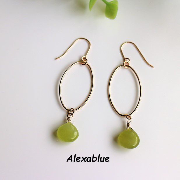 Marron Olive Green Jade Hoop Earrings K14GF Earrings olive green jade earrings