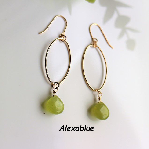 Marron Olive Green Jade Hoop Earrings K14GF Earrings olive green jade earrings