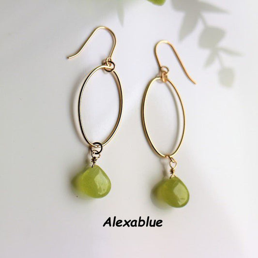Marron Olive Green Jade Hoop Earrings K14GF Earrings olive green jade earrings