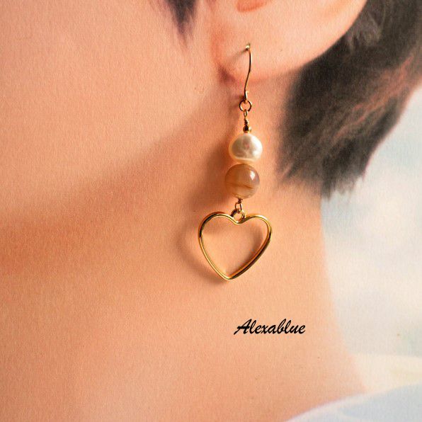Orange Moonstone Freshwater Pearl Heart Earrings K14gf Earrings June Birthstone