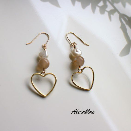 Orange Moonstone Freshwater Pearl Heart Earrings K14gf Earrings June Birthstone