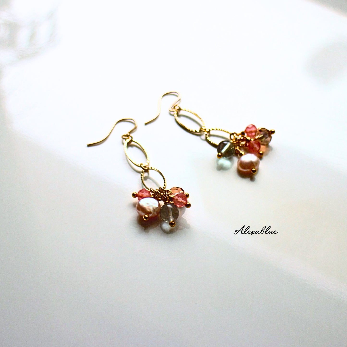 Strawberry Quartz & Fluorite K14GF Earrings, Natural Stone Earrings