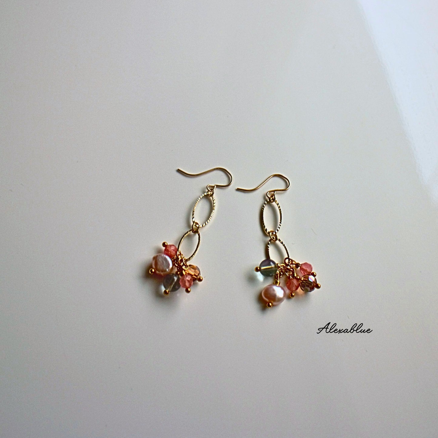 Strawberry Quartz & Fluorite K14GF Earrings, Natural Stone Earrings