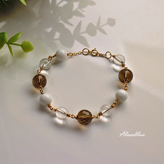 Smoky Quartz & Howlite & Crystal Quartz Bracelet K14GF Bracelet Smoky Quartz & Howlite bracelet Natural Stone Bracelet