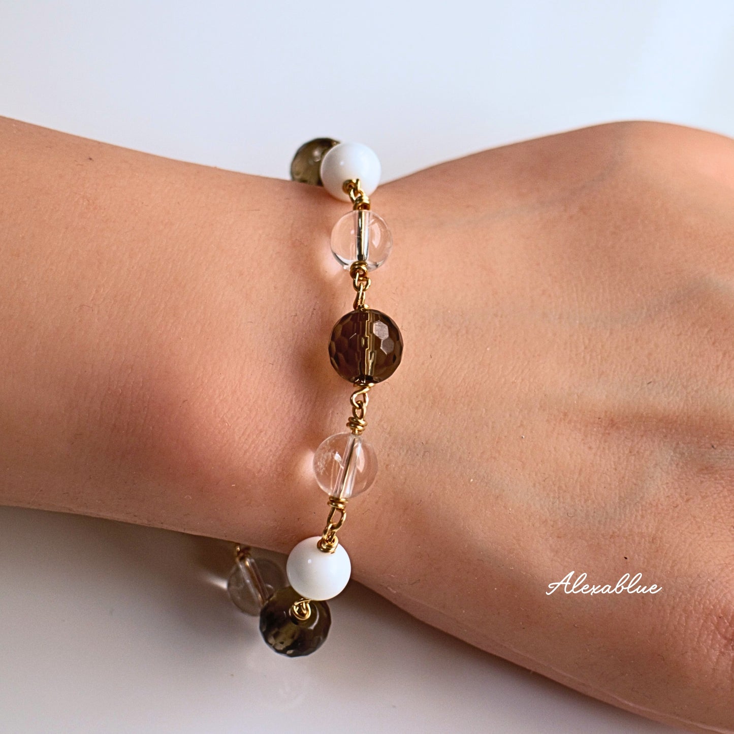 Smoky Quartz & Howlite & Crystal Quartz Bracelet K14GF Bracelet Smoky Quartz & Howlite bracelet Natural Stone Bracelet