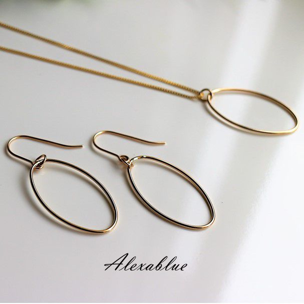 Opal Hoop Earrings & Necklace Set K14GF