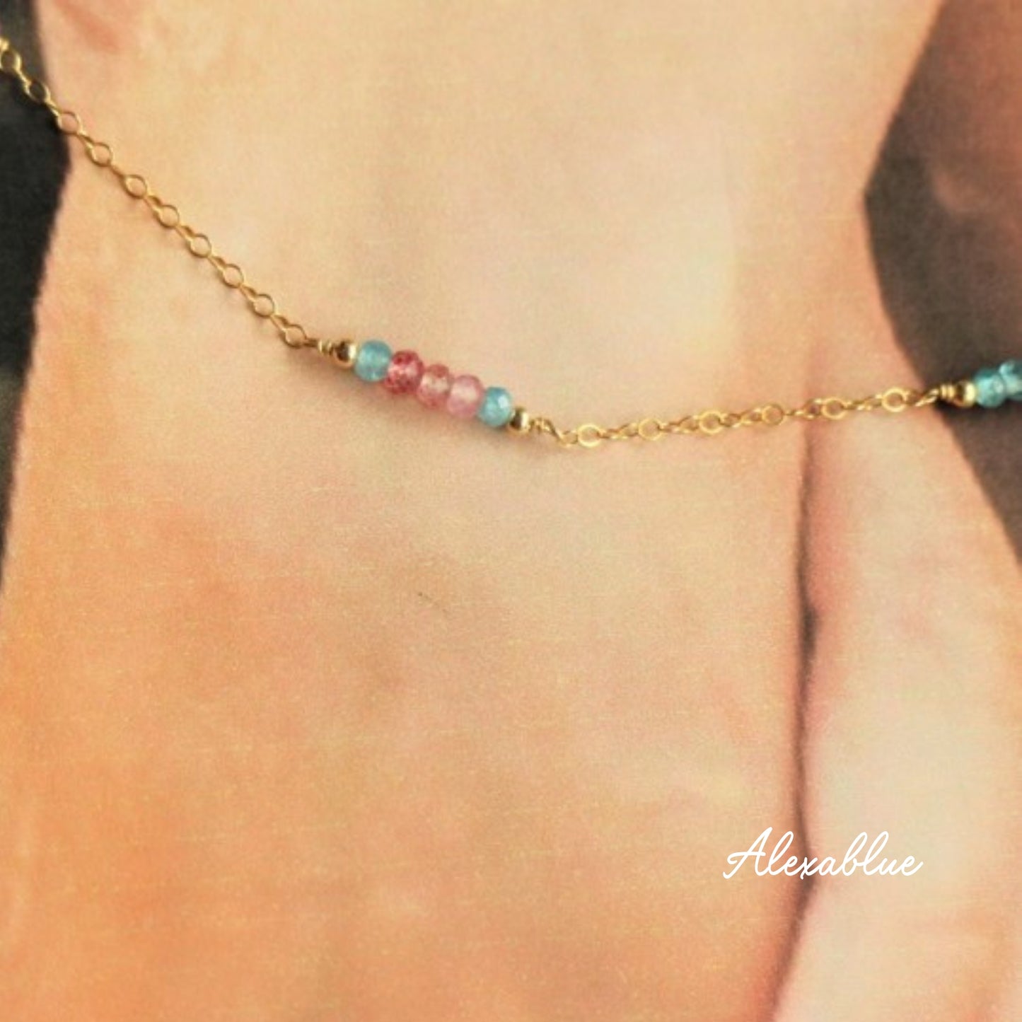 Apatite & Pink Epidote Bracelet K14GF