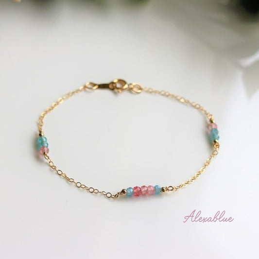 【K14GF】アパタイト＆ピンクエピドートの洗練ブレスレット / 14KGF・ニュアンスカラー・モダン・Apatite ＆ Pink Epidote Bracelet・ギフト