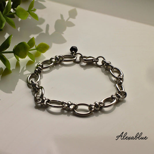 Unisex Onyx Chain Bracelet - Thick Chain, Natural Stone Bracelet, August Birthstone
