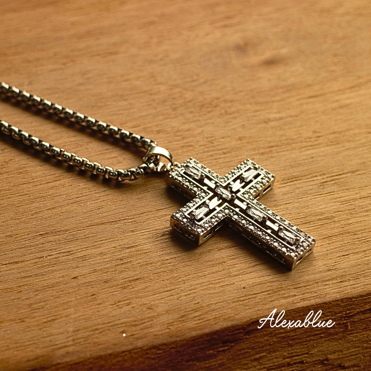 Unisex Onyx Rhinestone Cross Necklace, Natural Stone Necklace, August Birthstone, Amulet Necklace